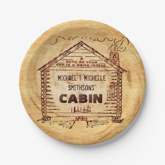 丸太小屋のパーソナライズな一流のフェイクな木製のヴィンテージ ペーパープレート (正面)