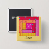 丸太小屋のブロック名ボタンのバッジ 缶バッジ (正面&裏面)