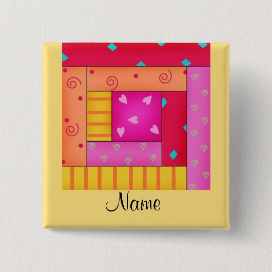 丸太小屋のブロック名ボタンのバッジ 缶バッジ (正面)