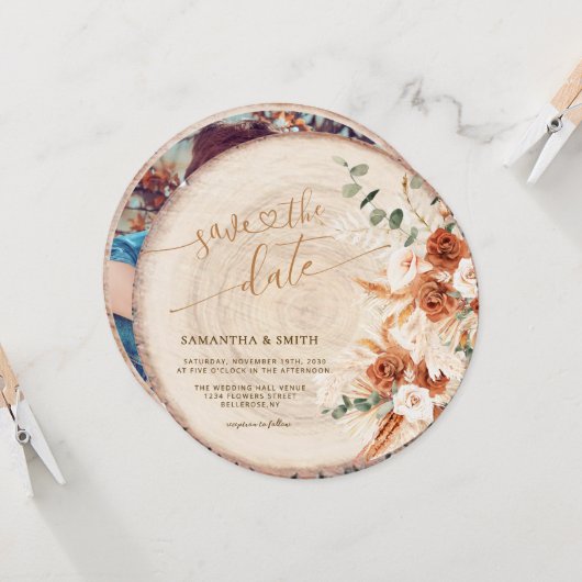 丸木素朴切り穀物日付カードを保存 招待状 (正面/裏面インサイチュ)