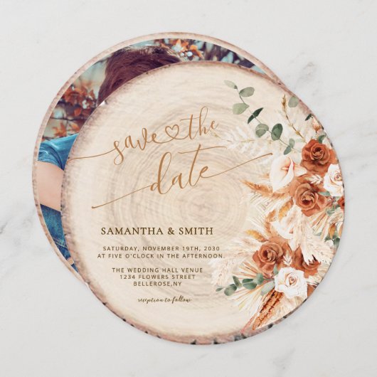 丸木素朴切り穀物日付カードを保存 招待状 (正面/裏面)