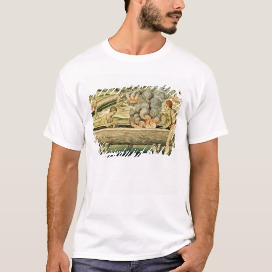 丸木舟を作っているインディアン Tシャツ (正面)