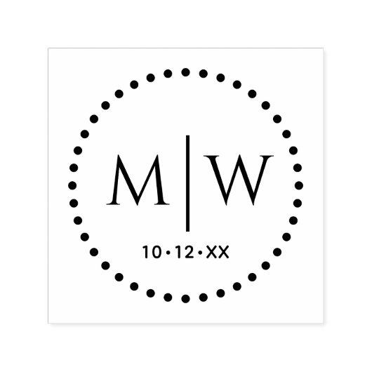 丸点々のある丸フレーム二イニシャル結婚ズのモノガー セルフインキングスタンプ (デザイン)