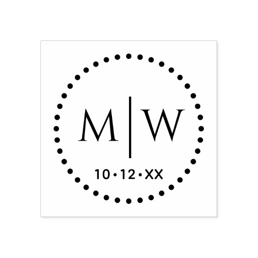 丸点々のある丸フレーム二イニシャル結婚ズのモノガー ラバースタンプ (インプリント)