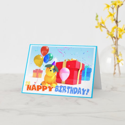 丸犬誕生日カード カード (黄色い花)