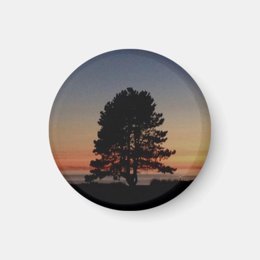 丸磁石のシルエット独身のサンセット マグネット (正面)