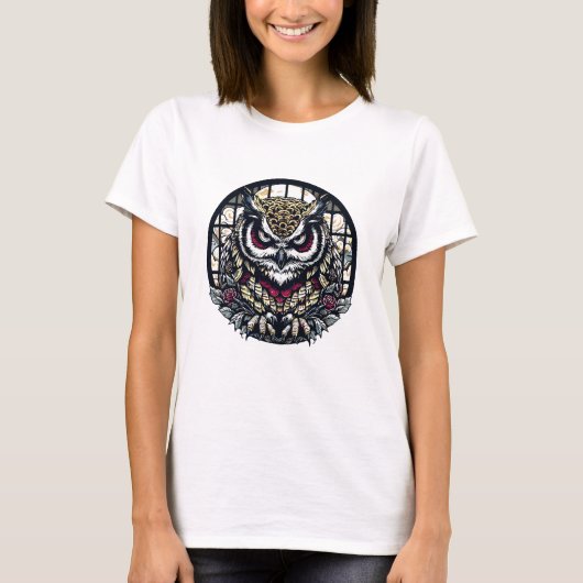 丸窓のフクロウ Tシャツ (正面)