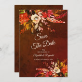 丸紅秋の豪華なフローラ日付を保存 招待状 (正面/裏面)