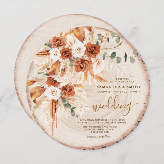 丸素朴木カットグレイン結婚ズ 招待状 (正面/裏面)