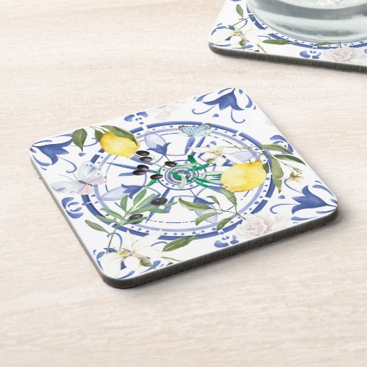 丸華美スペインの瓦地中海のレモン コースター (左側)