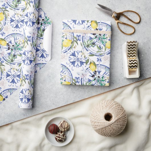 丸華美スペインの瓦地中海のレモン ラッピングペーパー (クラフト)