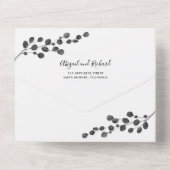 丸葉ユーカリ枝灰色の冬の結婚式 オールインワン招待状 (裏面)