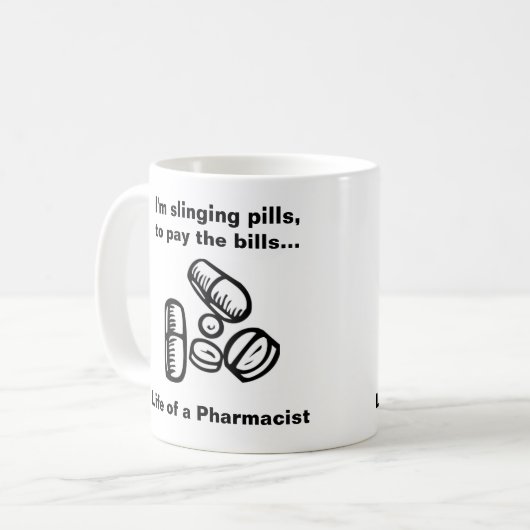 丸薬を手形を支払うために投げること コーヒーマグカップ (正面左)