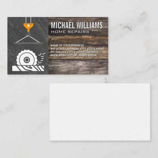 丸鋸切断 | クレーン | ウッド石板 名刺 (正面/裏面)