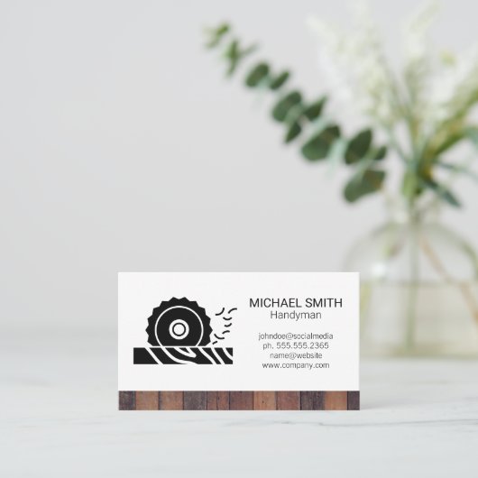 丸鋸木のロゴ 名刺 (スタンド正面)