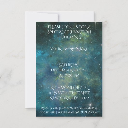 丹後クラシックダンパーソナライズされたスグラム銀河系 招待状 (裏面)