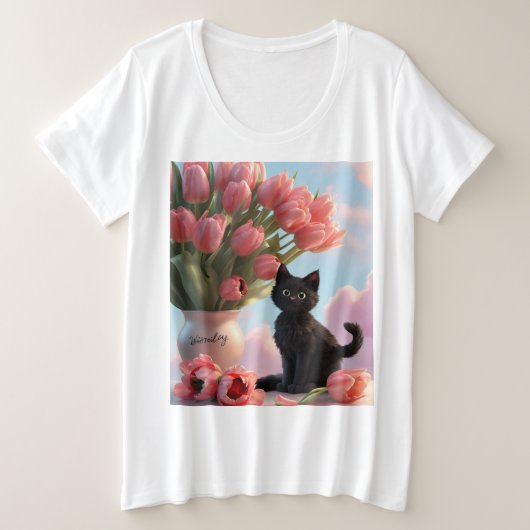 丹念に整理されたチューリップ プラスサイズTシャツ (デザイン正面)