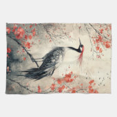 丹紅の鶴の花の墨絵(2) キッチンタオル (横)