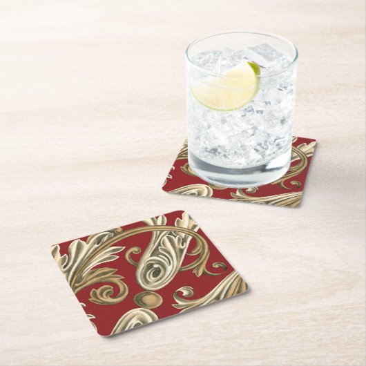 丹葉エレガントの植物モチーフ スクエアペーパーコースター (インサイチュ)