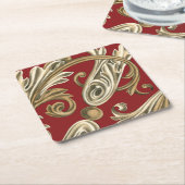 丹葉エレガントの植物モチーフ スクエアペーパーコースター (アングル)