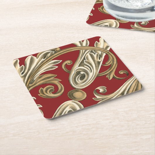 丹葉エレガントの植物モチーフ スクエアペーパーコースター (アングル)