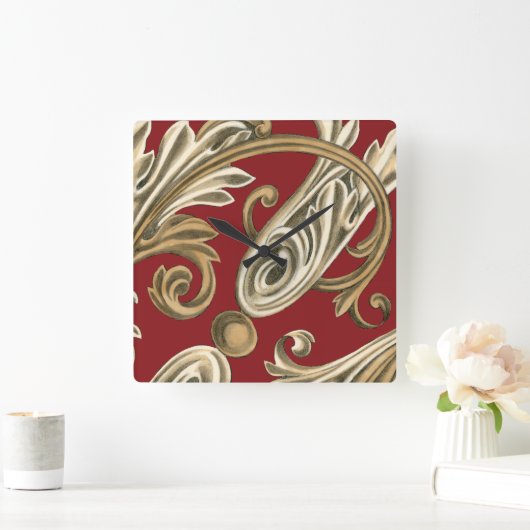 丹葉エレガントの植物モチーフ スクエア壁時計 (ホーム)