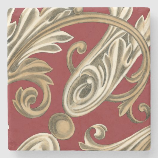 丹葉エレガントの植物モチーフ ストーンコースター (正面)