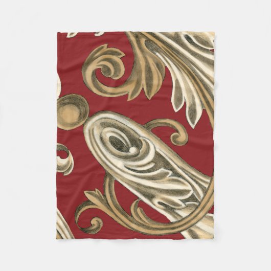 丹葉エレガントの植物モチーフ フリースブランケット (正面)