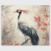 丹頂鶴の花の墨絵 (1) ラッピングペーパー (フラット)