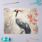 丹頂鶴の花の墨絵 (1) 薄葉紙 (クラフト)