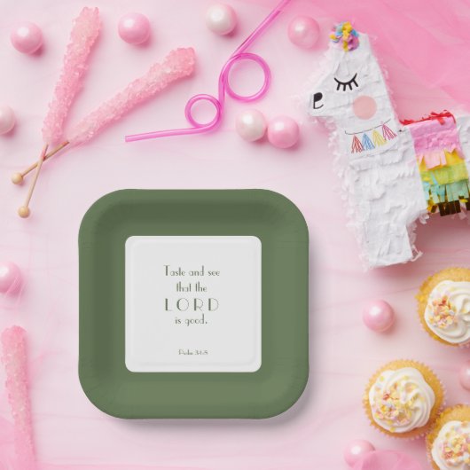 主が良いことを味わい見る | 緑と白 ペーパープレート (パーティー)