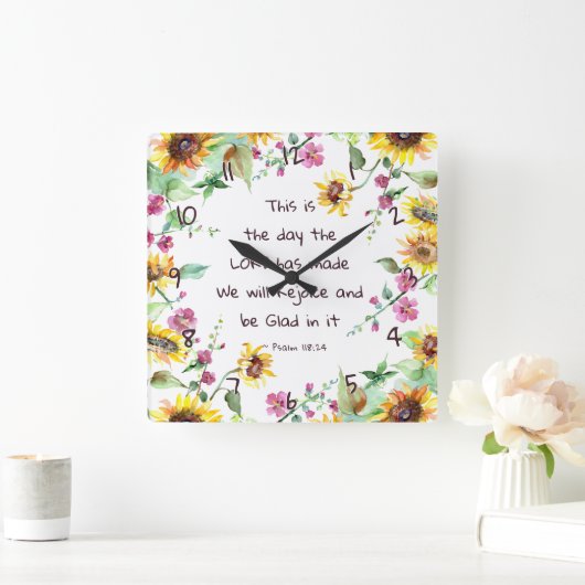 主が詩篇118:24を作った日 スクエア壁時計 (ホーム)