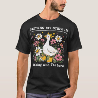 主と共に歩く私の歩数を稼ぐ 面白い Tシャツ