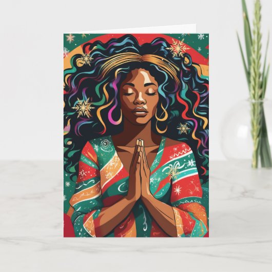 主と賛美およ保り聖降誕祭の黒人女性 カード (正面)