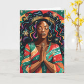 主と賛美およ保り聖降誕祭の黒人女性 カード (黄色い花)