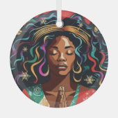 主と賛美およ保り聖降誕祭の黒人女性 ガラスオーナメント (正面)