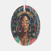主と賛美およ保り聖降誕祭の黒人女性 ガラスオーナメント (正面左)