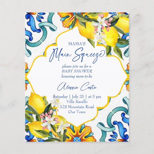 主なスクイズレモン赤ちゃんシャワー予算の招待状 (正面)