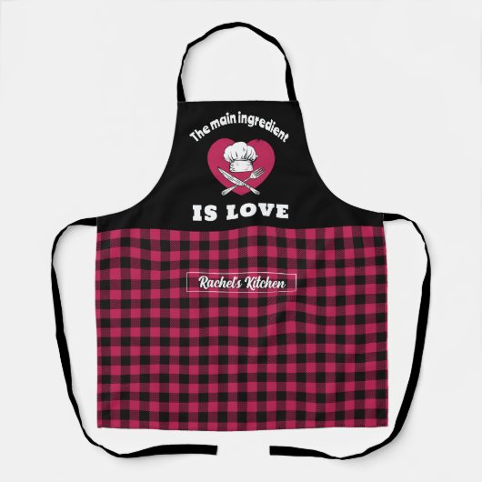 主な成分はラブレッド黒の格子模様 エプロン (正面)
