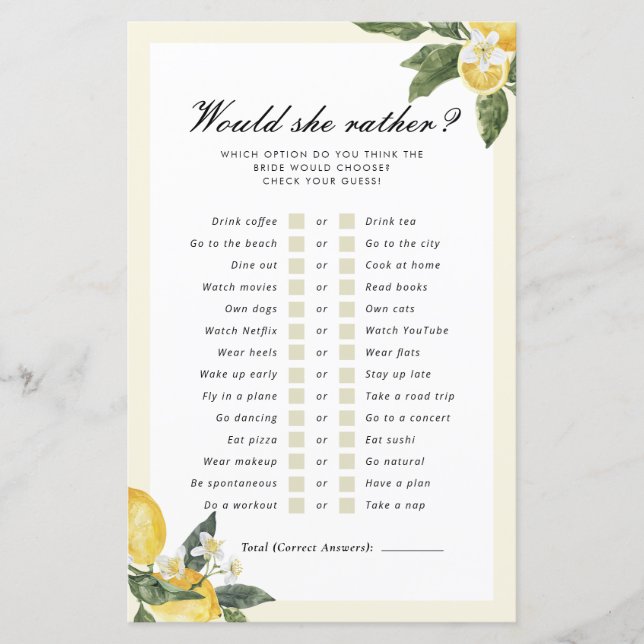 主な絞り彼女はむしろブライダルシャワーゲーム (正面)