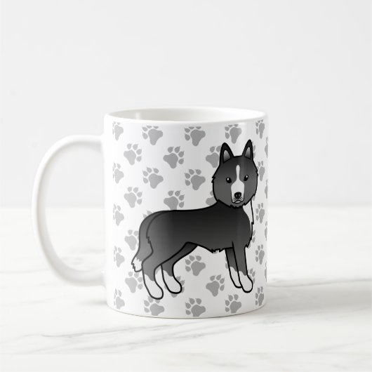主に黒のシベリアンハスキー漫画犬と足 コーヒーマグカップ (左)