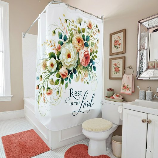 主の中に残るフローラ シャワーカーテン