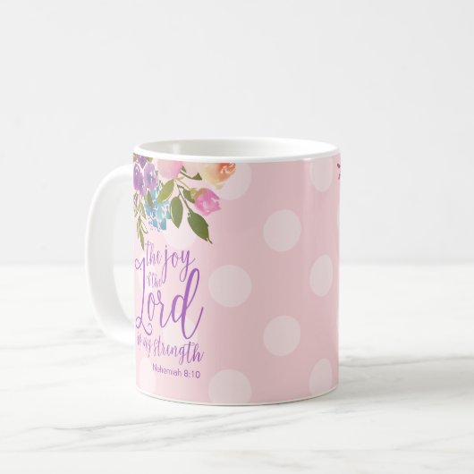 主の喜びは私の強みのピンクのフローラ コーヒーマグカップ (正面左)