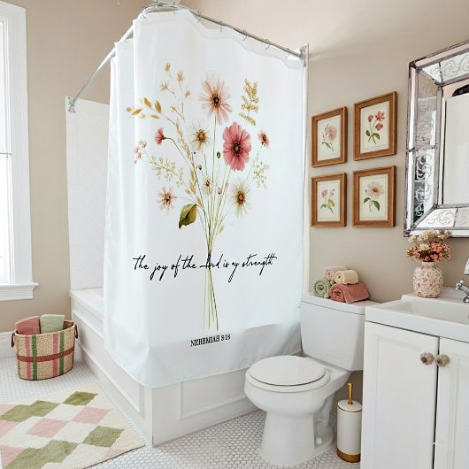 主の喜び ミニマリスト 花柄 シャワーカーテン