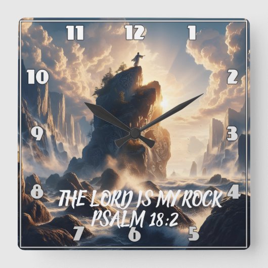 主の存在の端は私の岩である スクエア壁時計 (正面)