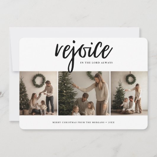 主の宗教的なクリスマスで喜ぶ3写真 シーズンカード (正面)