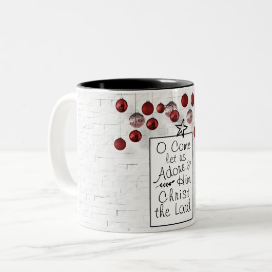 主の来キリストを崇拝しよう、クリスマス ツートーンマグカップ (正面左)