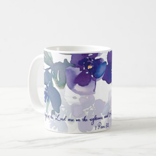 主の目、紫の水色フローラ コーヒーマグカップ (正面左)
