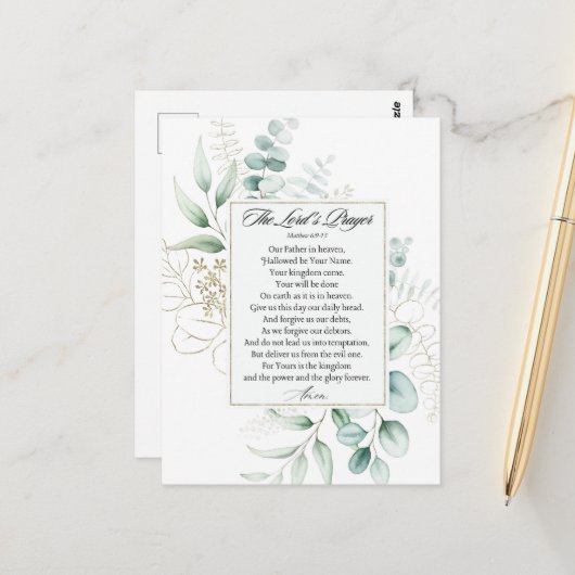主の祈りの言葉マタイ6:9-13ユーカリの枠 ポストカード (正面/裏面インサイチュ)