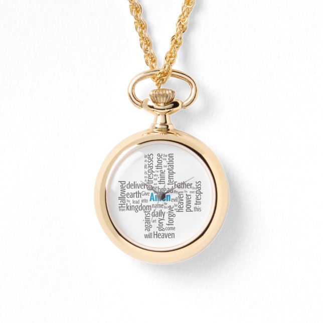 主の祈りの言葉ワードクラウド 腕時計 (正面)